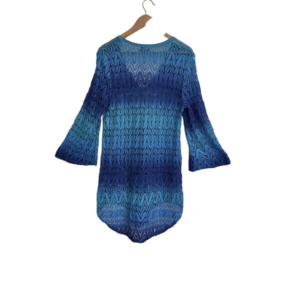 Elif Jordan Taylor Lace  Ombré Blue Turquoise Tunic Swim Cover Serpuntus Large - Picture 2 of 6